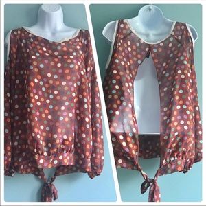 Cold Shoulder Long Sleeve Polka Dots Top XL